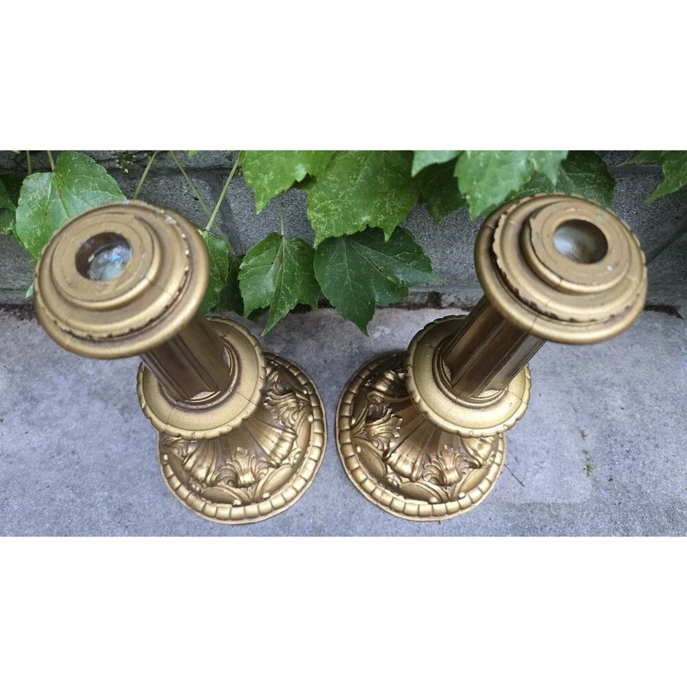 Pair of Ornate Gold Vintage Hollywood Regency Candlesticks 16